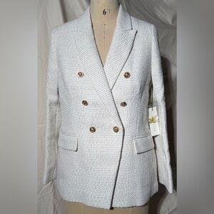 Rachel Zoe White Double-Breasted Blazer with Gold Buttons